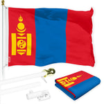 Load image into Gallery viewer, G128 Combo Pack: 6 Ft Tangle Free Aluminum Spinning Flagpole (White) &amp; Mongolia Mongolian Flag 3x5 Ft, LiteWeave Pro Series Printed 150D Polyester  Pole with Flag Included