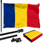 Load image into Gallery viewer, G128 Combo Pack: 6 Ft Tangle Free Spinning Flagpole (Black) &amp; Romania Flag 3x5 Ft Printed 150D Polyester, Brass Grommets (Flag Included) Aluminum Flag Pole