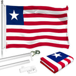 Load image into Gallery viewer, G128 Combo Pack: 6 Ft Tangle Free Aluminum Spinning Flagpole (Silver) &amp; Liberia Liberian Flag  3x5 Ft LiteWeave Pro Series Printed 150D Polyester  Pole with Flag Included