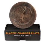 Load image into Gallery viewer, Plastic Chargers for Dinner Plates Set of 4 Large 13 inch Round Design Colorfast and Elegant Suitable for Dinner Settings Events Weddings and Gatherings Faux Wood Charger Plates