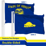Load image into Gallery viewer, G128 2 Pack: Oregon OR State Flag  3x5 Ft  Double LiteWeave Pro Series Double Sided Printed 150D Polyester  Indoor/Outdoor, Brass Grommets, Thicker and More Durable Than 100D 75D Poly, 2ply