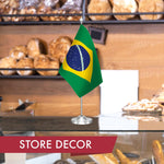 Load image into Gallery viewer, Brazil Brazilian Desk Flag Set 8.5x5.5 In Printed 300D Polyester with Silver