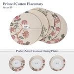 Load image into Gallery viewer, The Fine Living Co. Country Floral Printed Braided Cotton Placemats (Set of 6 13.5 Inches) Washable Anti Slip Heat Resistant Mats Boho Woven Round Table Mats for House Decor Kitchen and Dining