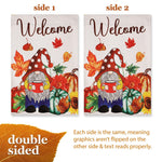 Load image into Gallery viewer, Garden Flag Welcome Gnome with Coffee at Harvest 12x18 Blockout Fabric