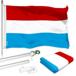 Load image into Gallery viewer, G128 Combo Pack: 6 Ft Tangle Free Aluminum Spinning Flagpole (Silver) &amp; Luxembourg Luxembourgers Flag  3x5 Ft LiteWeave Pro Series Printed 150D Polyester  Pole with Flag Included