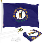 Load image into Gallery viewer, G128 Combo Pack: 6 Ft Tangle Free Spinning Flagpole (White) &amp; Kentucky Flag 3x5 Ft Printed 150D Polyester, Brass Grommets (Flag Included) Aluminum Flag Pole