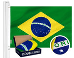 Load image into Gallery viewer, G128 Brazil (Brazilian) Flag  3x5 feet  Double Sided Embroidered 210D Indoor/Outdoor, Brass Grommets, Heavy Duty Polyester