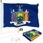 Load image into Gallery viewer, G128 Combo Pack: 6 Ft Tangle Free Aluminum Spinning Flagpole (White) &amp; New York NY State Flag 3x5 Ft, LiteWeave Pro Series Printed 300D Polyester  Pole with Flag Included