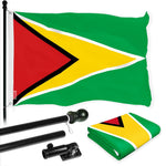 Load image into Gallery viewer, G128 Combo Pack: 6 Ft Tangle Free Aluminum Spinning Flagpole (Black) &amp; Guyana Guyanese Flag 3x5 Ft, LiteWeave Pro Series Printed 150D Polyester  Pole with Flag Included