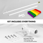 Load image into Gallery viewer, G128 Combo Pack: 6 Ft Tangle Free Aluminum Spinning Flagpole (White) &amp; LGBT Rainbow Pride Flag 3x5 Ft, LiteWeave Pro Series Printed 150D Polyester  Pole with Flag Included