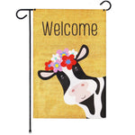 Load image into Gallery viewer, Garden Flag Welcome Cow with Flowers 12x18 Inch Printed Burlap Polyester