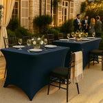 Load image into Gallery viewer, Navy Spandex Table Covers 6ft 2 Pack Elegant Durable Stretchy 6ft Table Cover Fitted Wrinkle and Stain Resistant Elastic Leg Pockets