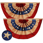 Load image into Gallery viewer, G128  2 Pack: USA Tea Stained Pleated Fan Flag 1.5x3FT Burlap Embroidered Polyester Stars and Stripes