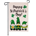 Load image into Gallery viewer, G128 Garden Flag Happy St. Patrick's Day Three Leprechaun Gnomes 12x18 Burlap Fabric