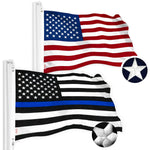 Load image into Gallery viewer, G128 Combo Pack: American USA Flag 3x5 Ft &amp; Thin Blue Line Flag 3x5 Ft  Both StormFlyer Series Embroidered 220GSM Spun Polyester, Brass Grommets