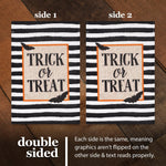 Load image into Gallery viewer, G128 Combo Pack: Garden Flag Stand Black 36 in x 16 in &amp; Garden Flag Halloween Decoration Trick or Treat Bats and Black and White Stripes 12x18 DoubleSided Burlap Fabric