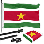 Load image into Gallery viewer, G128 Combo Pack: 6 Ft Tangle Free Aluminum Spinning Flagpole (Black) &amp; Suriname Surinamese Flag 3x5 Ft, LiteWeave Pro Series Printed 150D Polyester  Pole with Flag Included