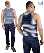 Load image into Gallery viewer, Tank Top Sleeveless Shirt Striped Dark Blue Telnyashka Тельняшка (L)