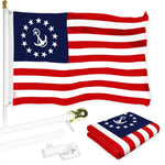 Load image into Gallery viewer, G128 Combo Pack: 6 Ft Tangle Free Aluminum Spinning Flagpole (White) &amp; American USA Yacht Ensign Flag 3x5 Ft, LiteWeave Pro Series Printed 150D Polyester  Pole with Flag Included