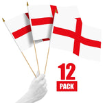 Load image into Gallery viewer, G128 12 Pack Handheld England English Stick Flags  12x18 In  Printed 150D Polyester, Country Flag, Solid Wooden Stick, Spear Gold Tip