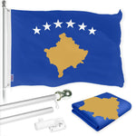 Load image into Gallery viewer, G128 Combo Pack: 6 Ft Tangle Free Spinning Flagpole (Silver) &amp; Kosovo Flag 3x5 Ft Printed 150D Polyester, Brass Grommets (Flag Included) Aluminum Flag Pole