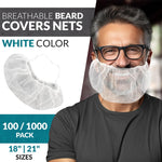 Load image into Gallery viewer, White Disposable Beard Covers for Men 18 Inch Pack of 100 Spunbond Polypropylene Beard Guards Food Service Breathable Lightweight Facial Hair Covering with Single Loop