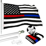 Load image into Gallery viewer, G128  6 Feet Tangle Free Spinning Flagpole (Silver) Thin Blue&amp;Red Line Flag Brass Grommets Spun Polyester 3x5 ft (Flag Included) Aluminum Flag Pole