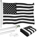 Load image into Gallery viewer, G128 Combo Pack: Flag Pole 6 FT Silver Tangle Free &amp; USA America Black and White Flag 3x5 FT Brass Grommets Printed Polyester (Flag Included) Aluminum Flag Pole