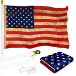 Load image into Gallery viewer, G128 Combo Pack: 6 Ft Tangle Free Aluminum Spinning Flagpole (White) &amp; American USA TeaStained Flag 3x5 Ft, LiteWeave Pro Series Printed 300D Polyester  Pole with Flag Included