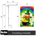Load image into Gallery viewer, G128 Combo Pack: Garden Flag Stand Black 36x16 Inch &amp; Garden Flag Happy St. Patrick's Day Leprechaun with Pot of Gold 12x18 Inch