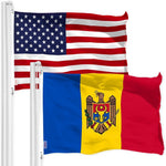 Load image into Gallery viewer, G128 Combo Pack: American USA Flag 3x5 Ft &amp; Moldova Flag 3x5 Ft, Both Printed 150D Polyester, Indoor/Outdoor, Brass Grommets