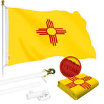 Load image into Gallery viewer, G128 Combo Pack: 5 Ft Tangle Free Spinning Flagpole (White) &amp; New Mexico Flag 2.5x4 Ft Embroidered 220GSM Spun Polyester, Brass Grommets (Flag Included) Aluminum Flag Pole