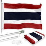 Load image into Gallery viewer, G128 Combo Pack: 6 Feet Tangle Free Spinning Flagpole (Silver) Thailand Thai Flag 3x5 ft Printed 150D Brass Grommets (Flag Included) Aluminum Flag Pole