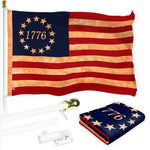 Load image into Gallery viewer, G128 Combo Pack: 6 Ft Tangle Free Aluminum Spinning Flagpole (White) &amp; Betsy Ross 1776 TeaStained Flag 3x5 Ft, LiteWeave Pro Series Printed 300D Polyester  Pole with Flag Included