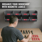 Load image into Gallery viewer, 90 Pcs Magnetic Tool Box Labels 3.5x1 inch Red Magnetic Toolbox Labels for Tool Box Drawers Strong Magnet Toolbox Organizer Chest Pre Printed &amp; Blanked Emblems for Organization Toolbox Emblems