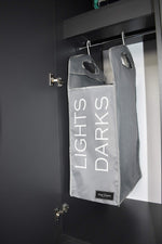 Load image into Gallery viewer, The Fine Living Co. Hanging Laundry Hamper Bag With 2 Strong Metal Removable Hangers For Closet Wide Open Top Hanging Closet Heavy Clothes Durable Space Saving Closet Laundry Bin (Dual Grey)