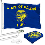 Load image into Gallery viewer, G128 Combo Pack: 6 Ft Tangle Free Spinning Flagpole (Silver) &amp; Oregon Double Sided Flag 3x5 Ft Printed 150D Polyester, Brass Grommets (Flag Included) Aluminum Flag Pole