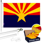 Load image into Gallery viewer, G128  6 Feet Tangle Free Spinning Flagpole (Silver) Arizona Double Sided Brass Grommets Embroidered 3x5 ft (Flag Included) Aluminum Flag Pole