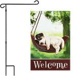 Load image into Gallery viewer, G128 Combo Pack: Garden Flag Stand Black 36x16 Inch &amp; Garden Flag Welcome Sleeping Puppy 12x18 Inch