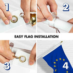Load image into Gallery viewer, G128 Combo Pack: 6 Ft Tangle Free Spinning Flagpole (White) &amp; European Union Flag 3x5 Ft Printed 150D Polyester, Brass Grommets (Flag Included) Aluminum Flag Pole