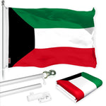 Load image into Gallery viewer, G128 Combo Pack: 6 Ft Tangle Free Aluminum Spinning Flagpole (Silver) &amp; Kuwait Kuwaiti Flag 3x5 Ft, LiteWeave Pro Series Printed 150D Polyester  Pole with Flag Included