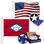 Load image into Gallery viewer, G128 Combo Pack: American USA Flag ToughWeave Series 3x5 Ft Single Sided &amp; Arkansas AR State Flag Double Sided 3x5 Ft Double ToughWeave Series  Both Embroidered Polyester, Brass Grommets