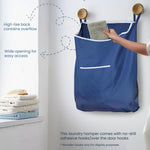 Load image into Gallery viewer, Fine Living Large Hanging Laundry Hamper with Over Door Hooks &amp; Adhesive Durable Space Saving Laundry Bag with Zipper and Wide Open Top Hanging Dorm Laundry Hamper 18 x4.75 x28  (Navy Blue L)