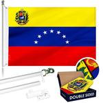 Load image into Gallery viewer, G128 Combo Pack: 6 Ft Tangle Free Aluminum Spinning Flagpole (Silver) &amp; Venezuela 7 Stars Venezuelan Flag 3x5 Ft, ToughWeave Series Double Sided Embroidered 210D Polyester  Pole with Flag Included