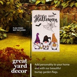 Load image into Gallery viewer, G128 Garden Flag Happy Halloween Three Gnomes Spider Web 12x18 Burlap Fabric