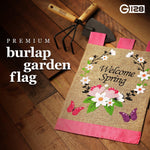 Load image into Gallery viewer, G128 Garden Flag Spring Decoration Welcome Spring Flower Wreath and Butterflies 12x18 Burlap Fabric