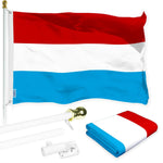 Load image into Gallery viewer, G128 Combo Pack: 6 Ft Tangle Free Aluminum Spinning Flagpole (White) &amp; Luxembourg Luxembourgers Flag  3x5 Ft LiteWeave Pro Series Printed 150D Polyester  Pole with Flag Included