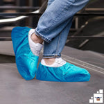 Load image into Gallery viewer, Disposable Shoe Covers for Indoors Outdoors 16x6 inch 100 Pack Blue Boot Covers