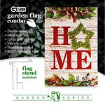 Load image into Gallery viewer, G128 Combo Pack: Garden Flag Stand Black 36 in x 16 in &amp; Garden Flag Everyday Decoration Home Wreath on Rustic Wood 12x18 DoubleSided Blockout Fabric