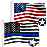 Load image into Gallery viewer, G128 Combo Pack: American USA Flag 1x1.5 Ft &amp; Thin Blue Line Flag 1x1.5 Ft  Both ToughWeave Series Embroidered 300D Polyester, Embroidered Design, Indoor/Outdoor, Brass Grommets